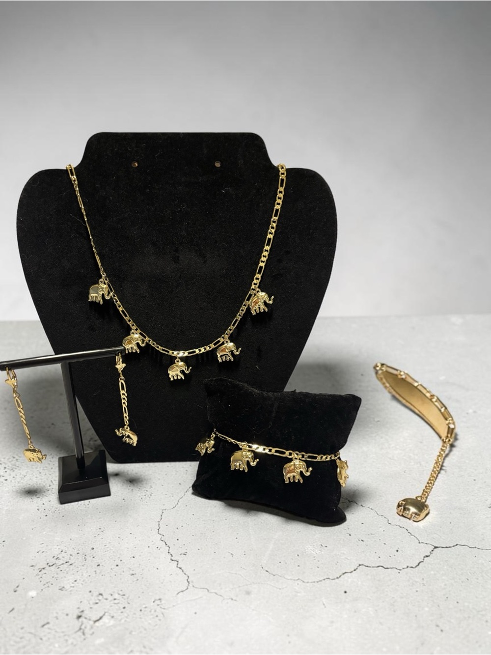 Gold Elephant Charm Jewelry Set